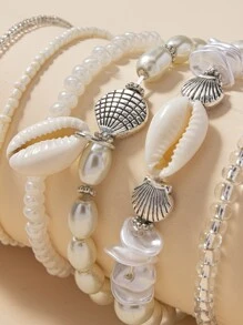 7入組人造珍珠裝飾手鐲 - 米色 - 查看 3