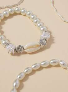 7入組人造珍珠裝飾手鐲 - 米色 - 查看 4