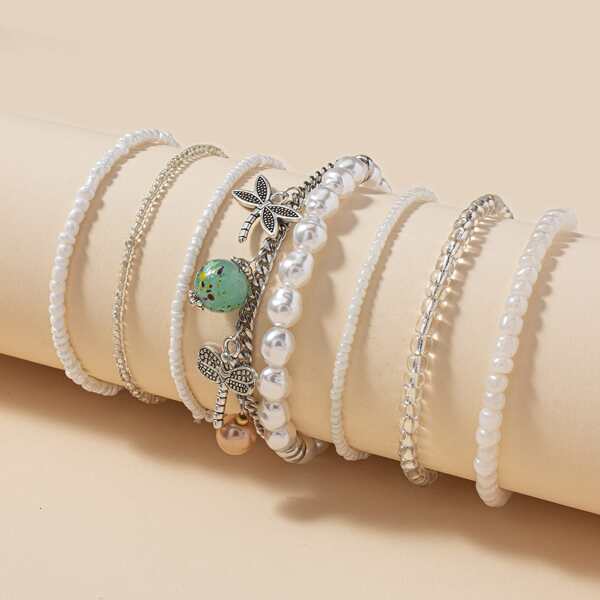 

7pcs Faux Pearl Decor Bracelet, Multicolor