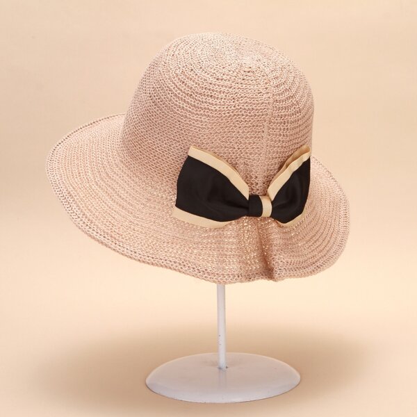 

Bow Decor Straw Hat, Pink