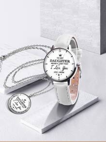 1入組兒童字母圖案石英手錶和1入組項鍊 - 銀色 - 查看 1