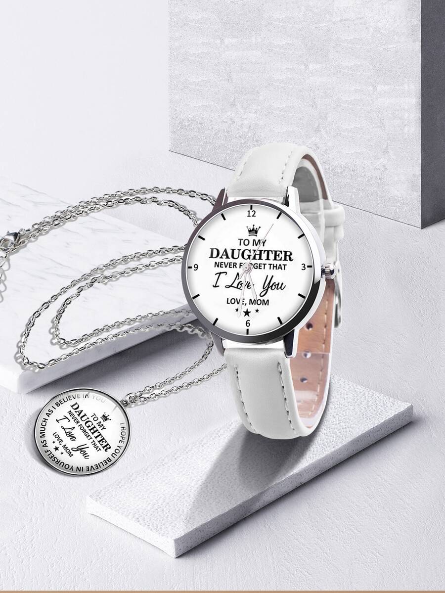 1入組兒童字母圖案石英手錶和1入組項鍊 - 銀色 - 查看 1