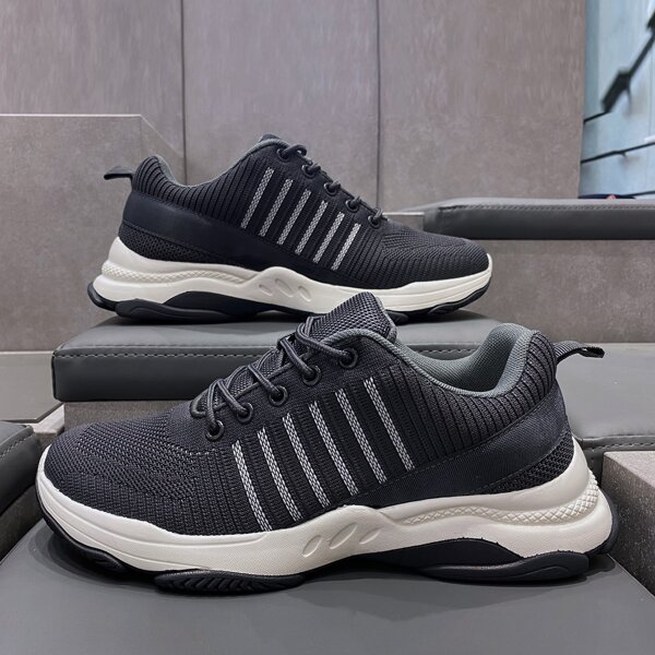 

Men Lace-up Front Knit Running Shoes, Grey