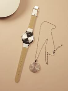 1入組兒童字母圖案石英手錶和1入組項鍊 - 銀色 - 查看 3