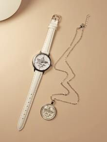 1入組兒童字母圖案石英手錶和1入組項鍊 - 銀色 - 查看 4