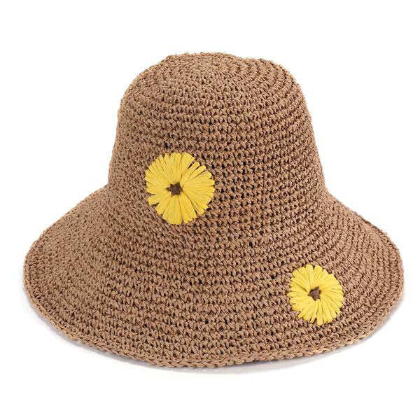 

Flower Decor Straw Hat, Khaki
