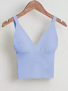 素色短版針織上衣 - 淺藍色 - 查看 1