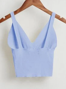 素色短版針織上衣 - 淺藍色 - 查看 2