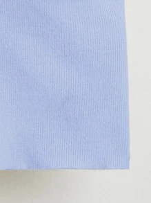 素色短版針織上衣 - 淺藍色 - 查看 3