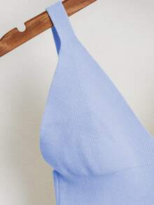 素色短版針織上衣 - 淺藍色 - 查看 4
