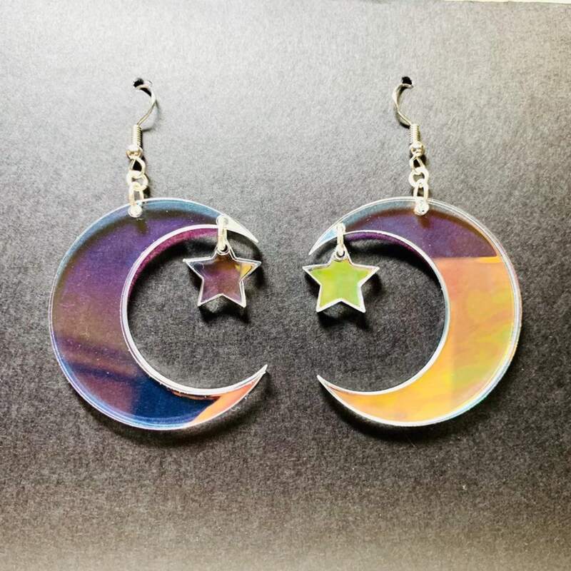 

Star & Moon Holographic Drop Earrings, Multicolor