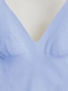 素色短版針織上衣 - 淺藍色 - 查看 5