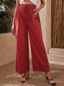 SHEIN 孕婦裝紙袋型闊腿褲 - 酒紅色 - 查看 1