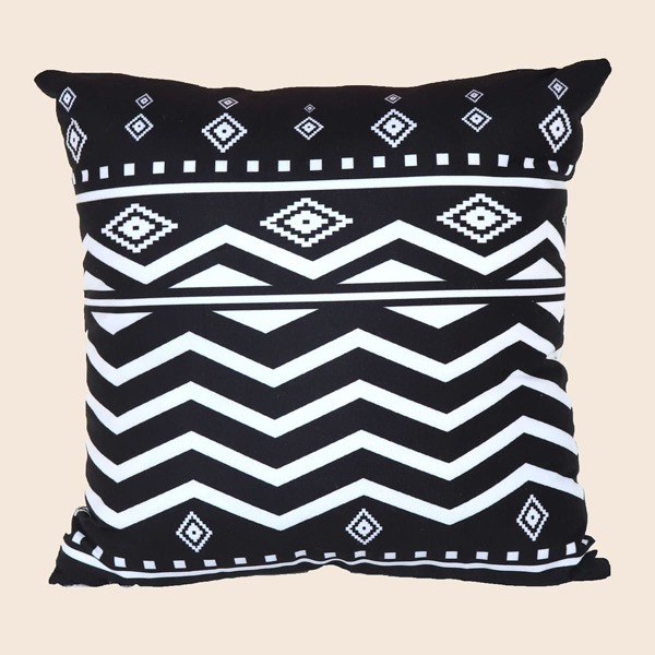 

Geometric Pattern Cushion Cover Without Filler, Black and white