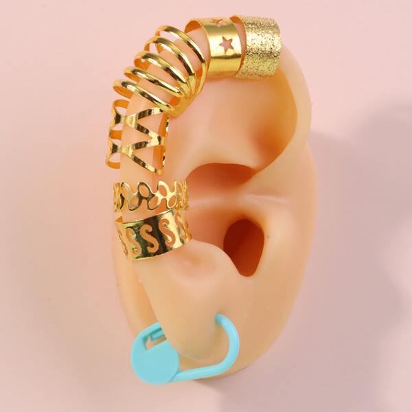 

6pcs Hollow Out Star Decor Ear Cuff, Gold