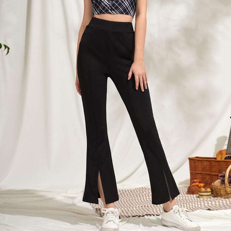 

Solid Split Flared Pants, Black