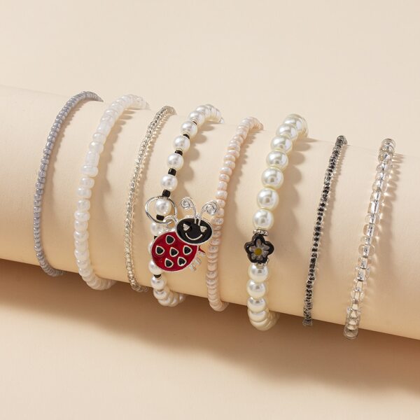 

8pcs Faux Pearl Decor Bracelet, Multicolor