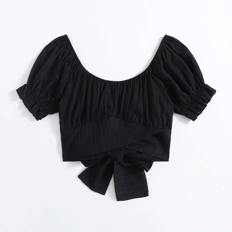 

Tie Back Ruched Crop Top, Pink