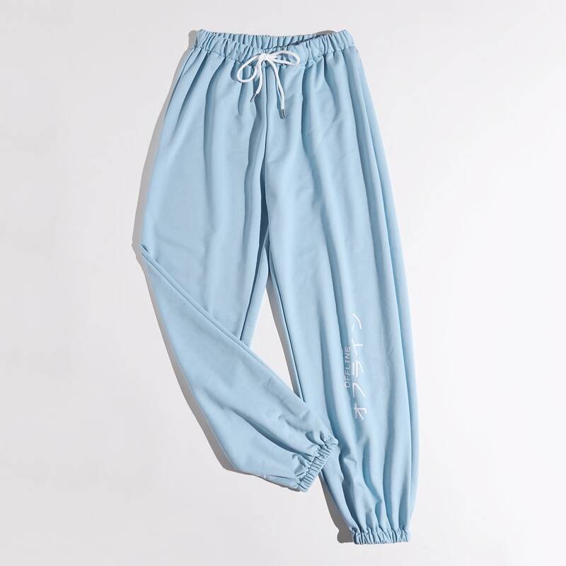 

Letter Drawstring Sweatpants, Baby blue