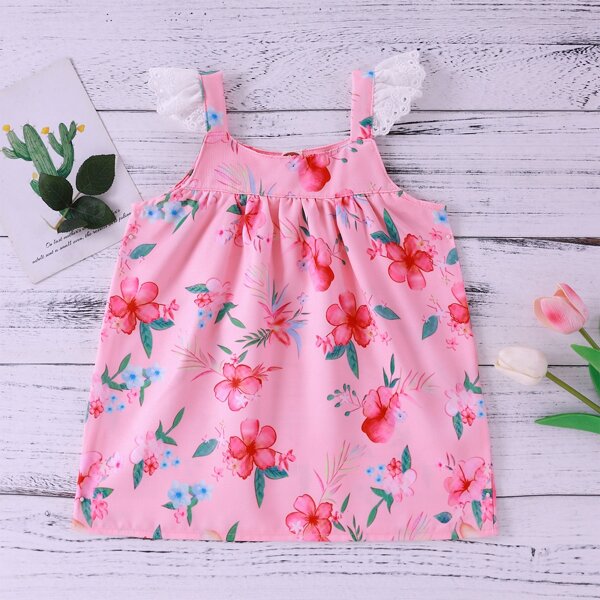

Baby Girl Contrast Schiffy Floral Dress, Pink