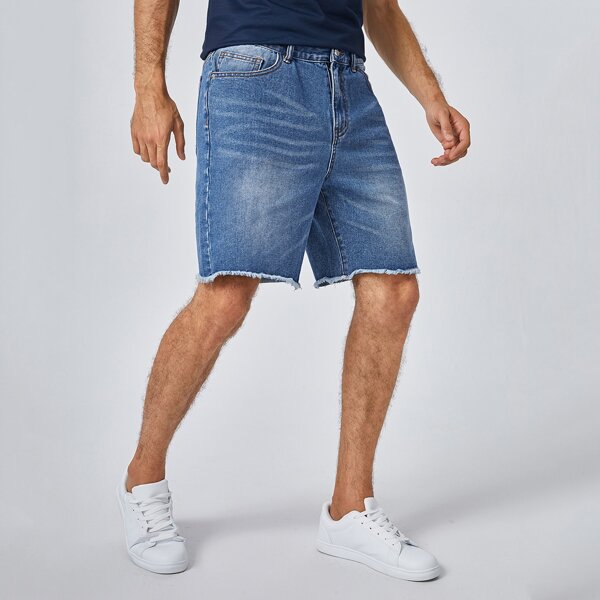 

Men Raw Hem Denim Shorts, Light wash