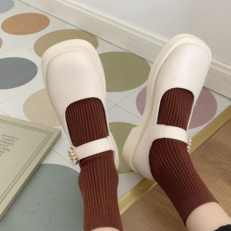 

Square Toe Mary Jane Flats, Beige