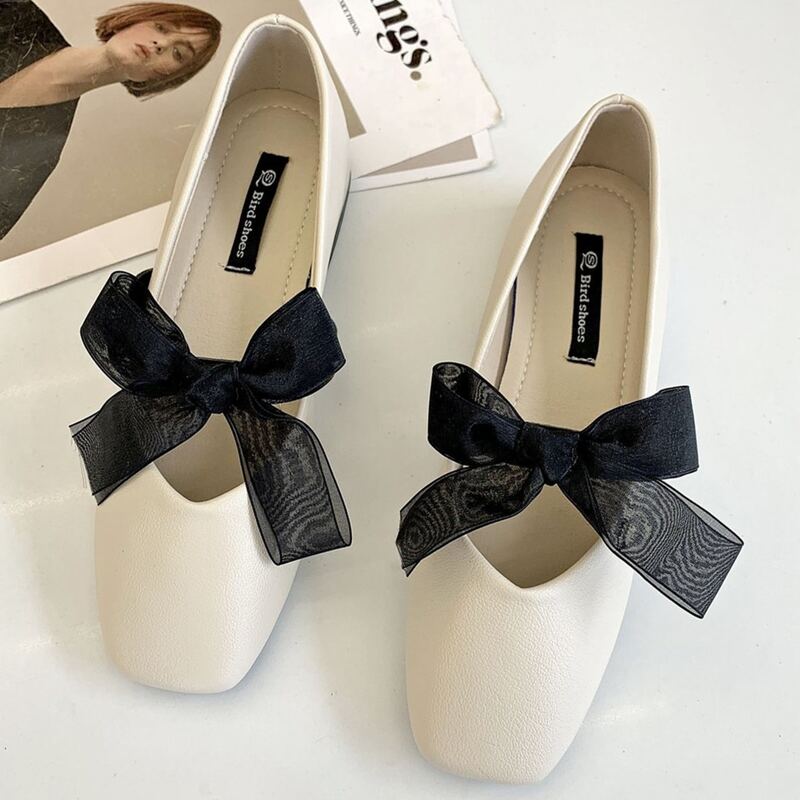 

Bow Knot Square Toe Flats, Beige