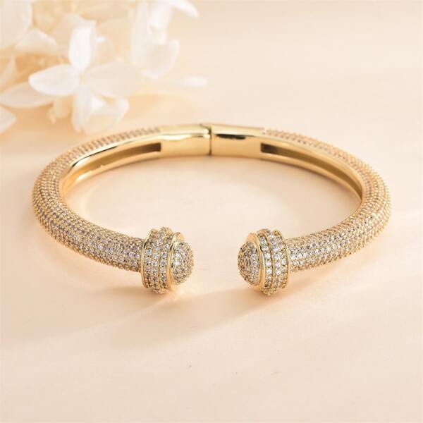 

Zircon Decor Cuff Bangle, Gold
