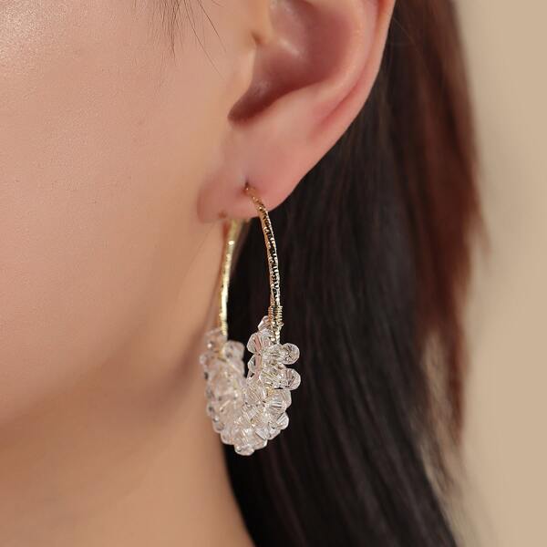 

Crystal Beaded Hoop Earrings, White