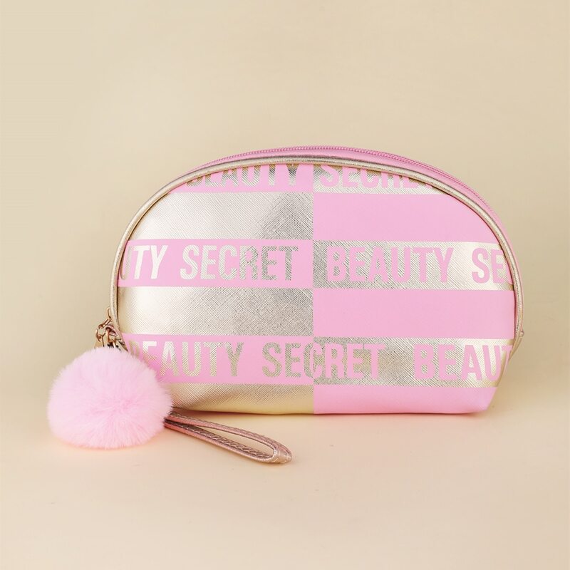 

Letter Graphic Roundtop Makeup Bag, Pink