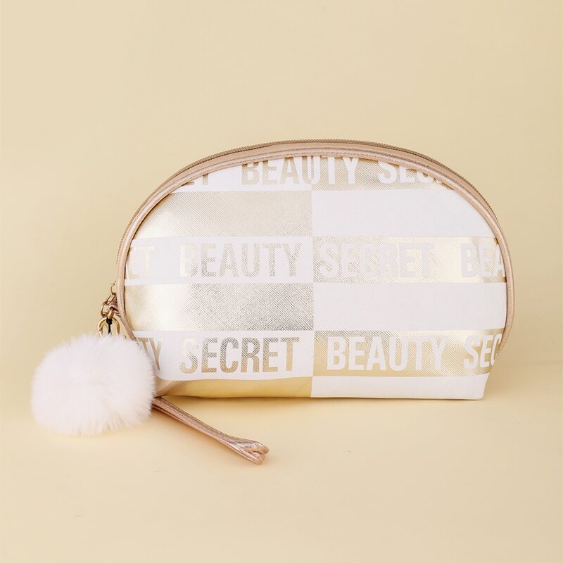

Letter Graphic Roundtop Makeup Bag, White