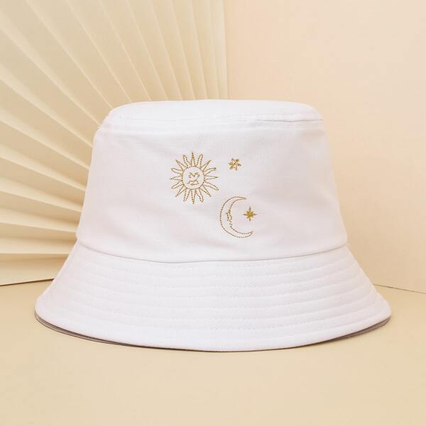 

Sun & Moon Embroidered Bucket Hat, White