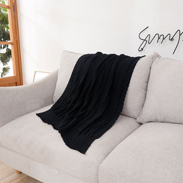 

Solid Color Knitted Throw, Black