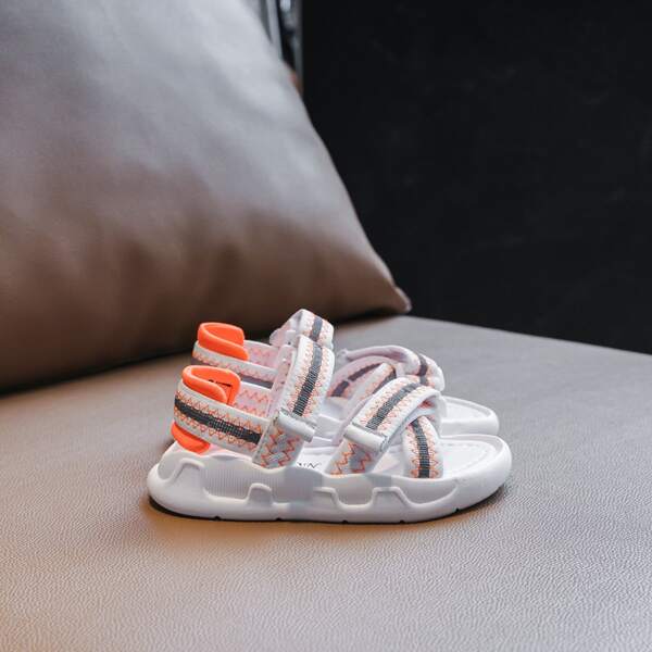 

Girls Striped Sport Sandals, White