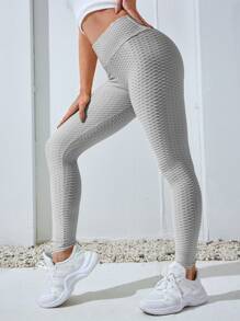 寬帶腰紋理運動緊身褲