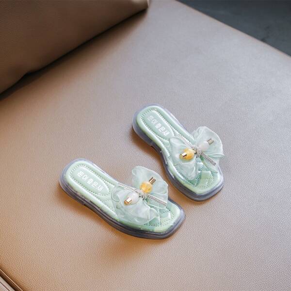 

Girls Rhinestone & Bow Decor Slides, Green