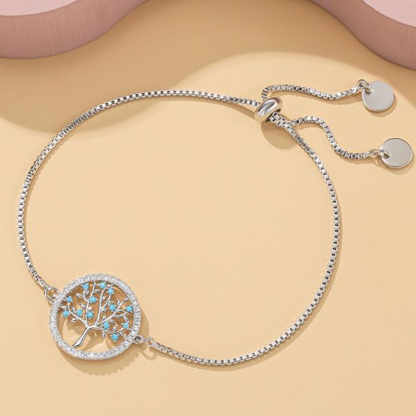 

Hollow Out Tree Decor Bracelet, Silver