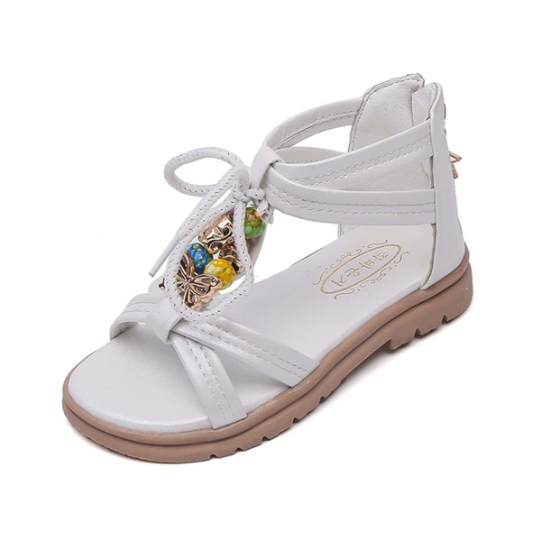 

Girls Metal Butterfly Decor Zip Back Sandals, White