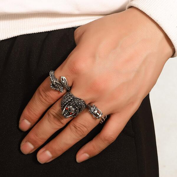 

3pcs Men Vintage Ring, Silver