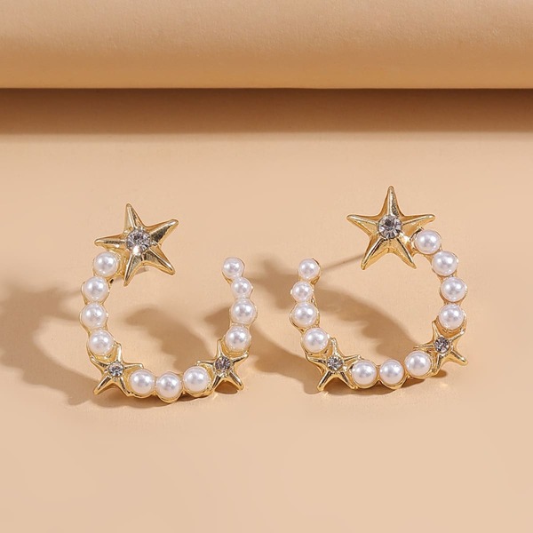 

Faux Pearl Star Decor Stud Earrings, Gold