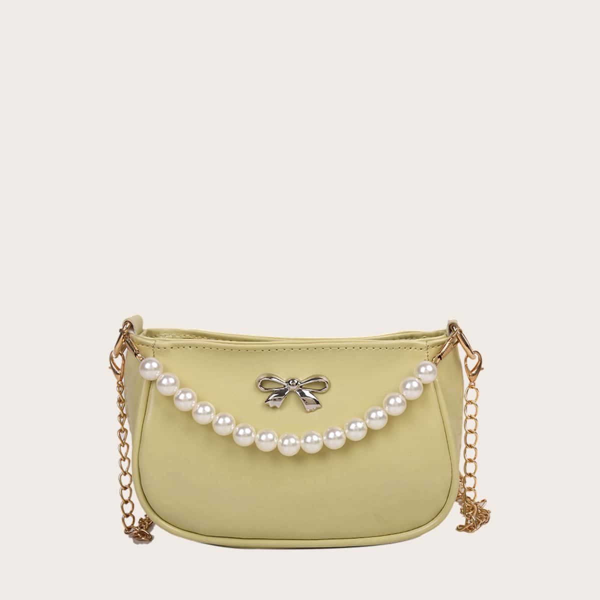 

Faux Pearl Bow Satchel Bag, Yellow