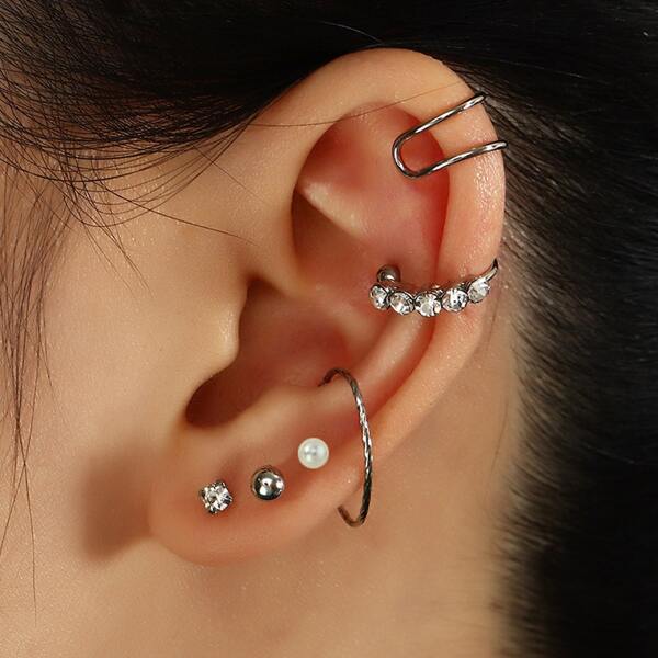 

6pcs Faux Pearl Decor Earrings, Silver