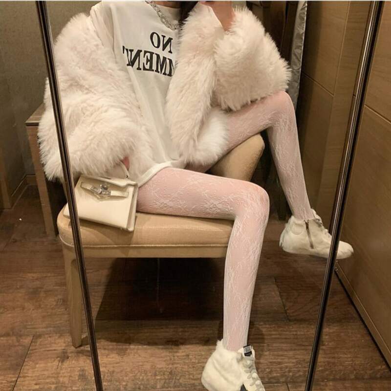 

Floral Pattern Tights, White