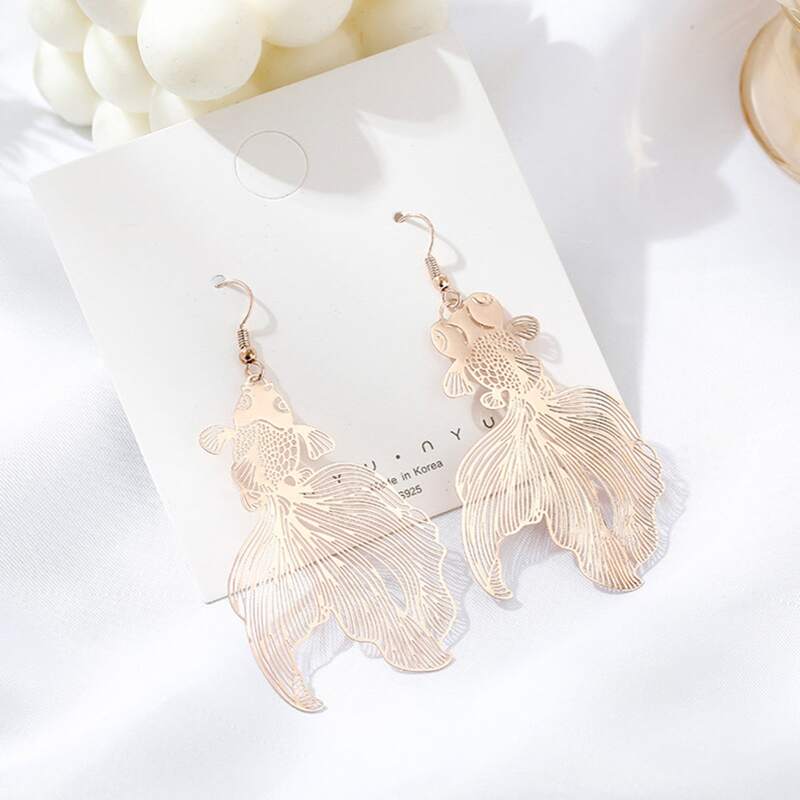 

Hollow Out Fish Drop Earrings, Gold