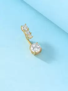 Cubic Zirconia Decor Belly Ring Copper Crystal Punk Piercing For Men And Women - Make A Bold Statement With This Edgy Body Jewelry Gift - Yellow Gold - View 1
