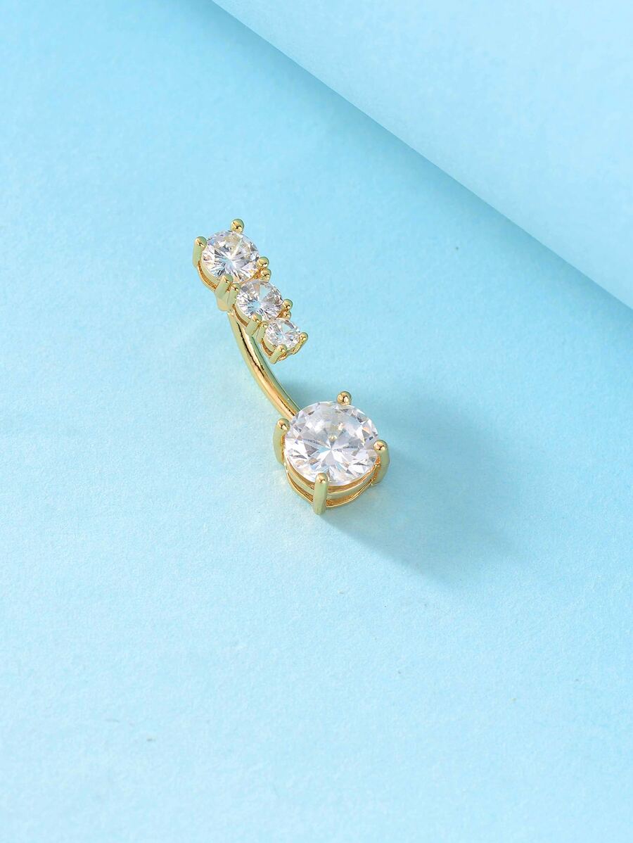 Cubic Zirconia Decor Belly Ring Copper Crystal Punk Piercing For Men And Women - Make A Bold Statement With This Edgy Body Jewelry Gift - Yellow Gold - View 1