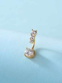 Cubic Zirconia Decor Belly Ring Copper Crystal Punk Piercing For Men And Women - Make A Bold Statement With This Edgy Body Jewelry Gift - Yellow Gold - View 2