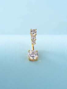 Cubic Zirconia Decor Belly Ring Copper Crystal Punk Piercing For Men And Women - Make A Bold Statement With This Edgy Body Jewelry Gift - Yellow Gold - View 3