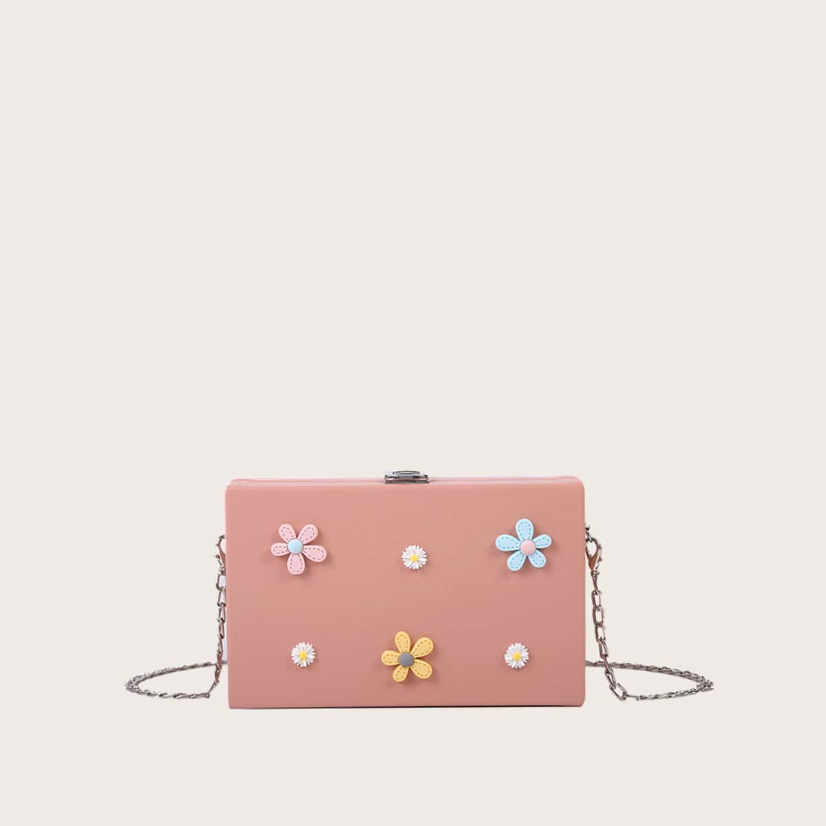 

Floral Chain Box Bag, Pink