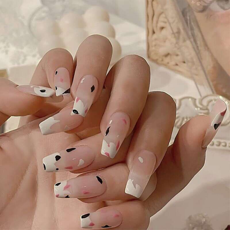 

24pcs Cow Print Fake Nail, White